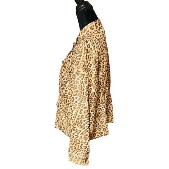 Chicos Leopard Print Jacket Size 2 (Large 12) Jacket Metallic Gold Buttons NEW - Picture 5 of 7